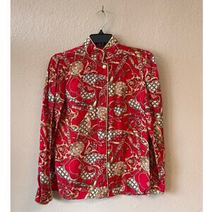 Vintage 80s Maggy London 100% silk red button down size 4